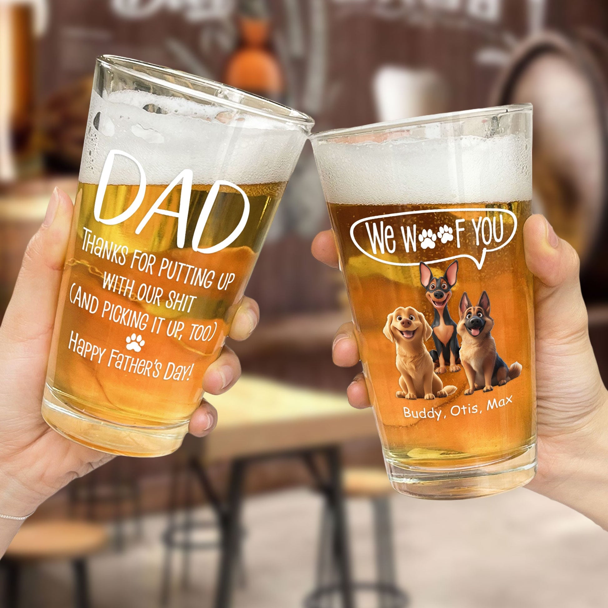 Thanks Dad We Woof You - Personalized Beer Glass