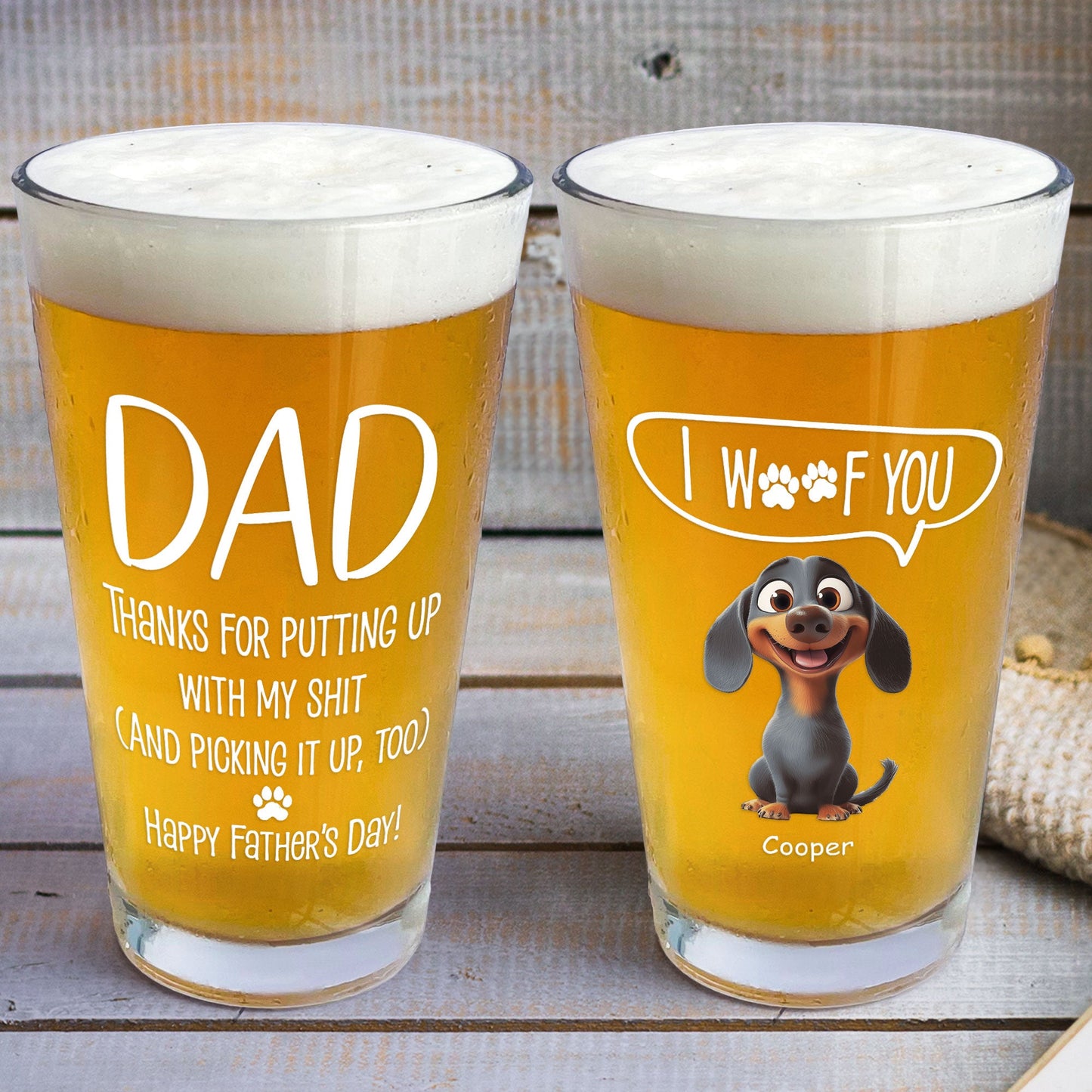 Thanks Dad We Woof You - Personalized Beer Glass