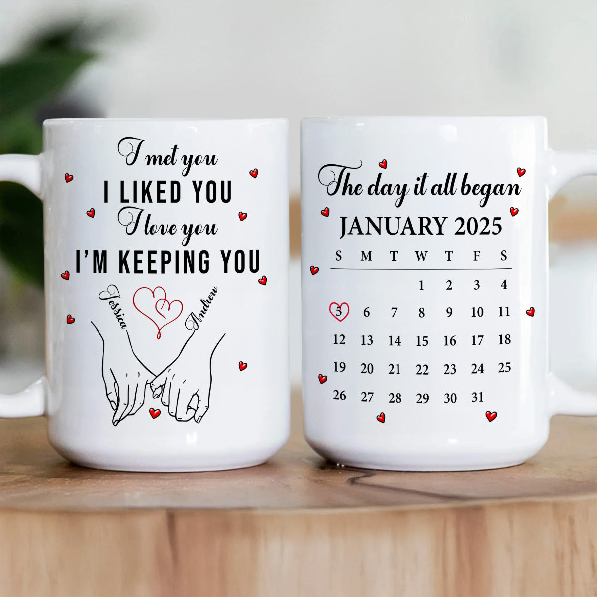 The Day It All Began - Personalized Custom Couple Quote & Calendar Mug