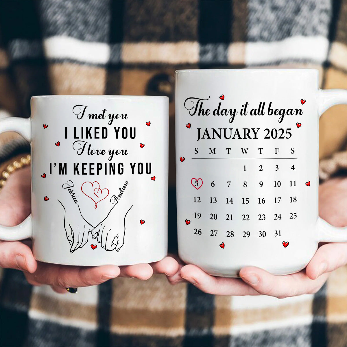 The Day It All Began - Personalized Custom Couple Quote & Calendar Mug