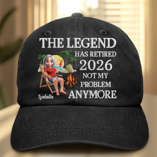 Retirement, Gift For Mother, Gift For Yourself, Happy - The Legend Has Retired 3D Embroidery Effect - Personalized Vintage Washed Denim Cap