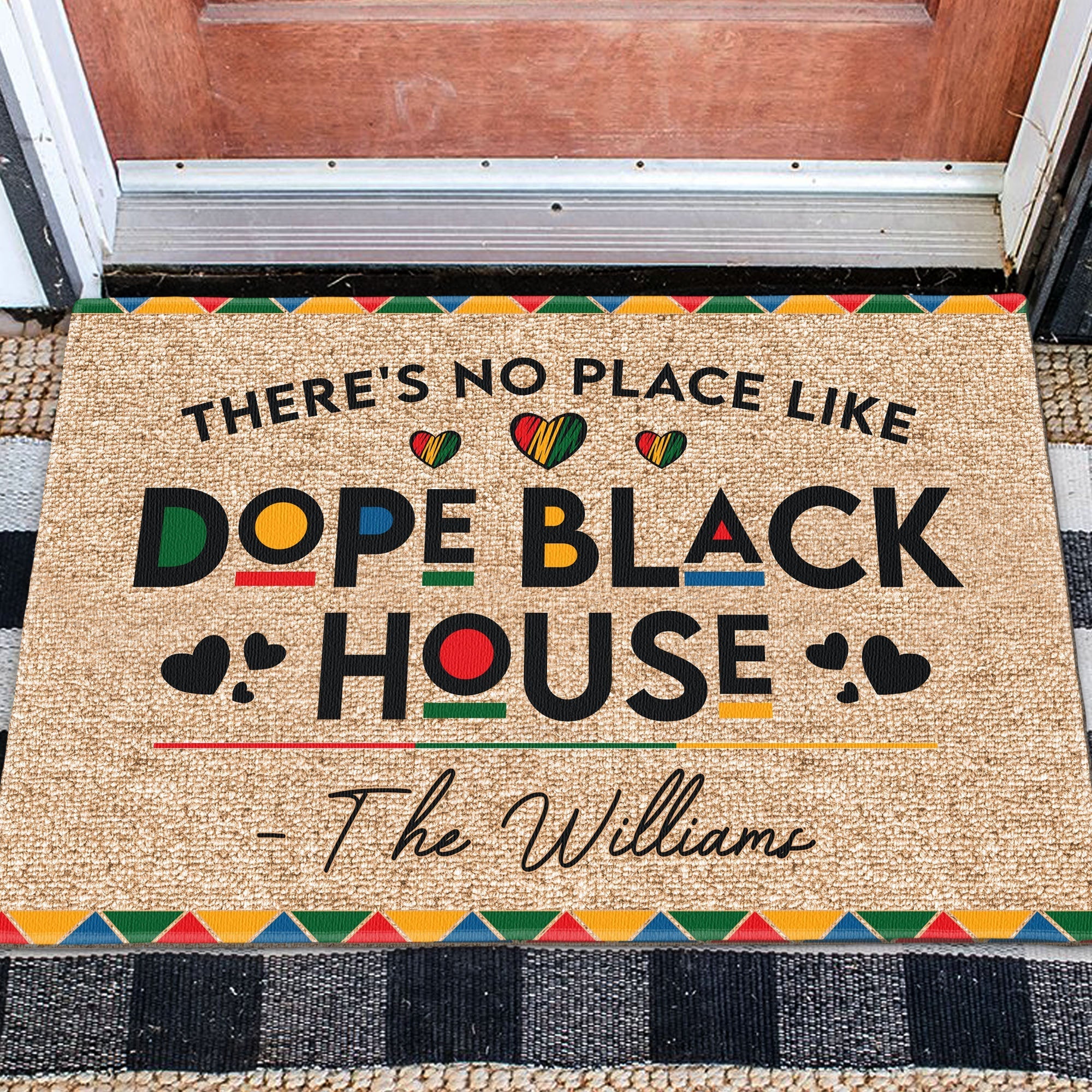 There's No Place Like Dope Black House - Personalized Custom Family Name Doormat