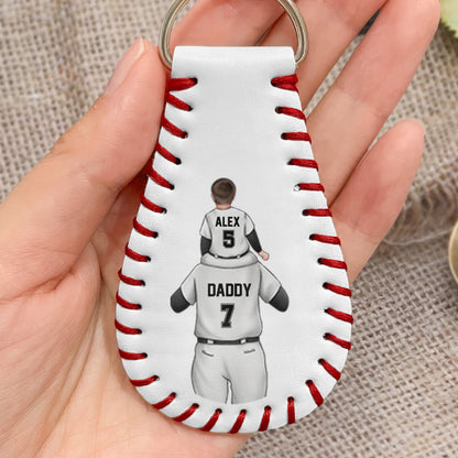 Personalized Leather Baseball Keychain personalization view for Dad