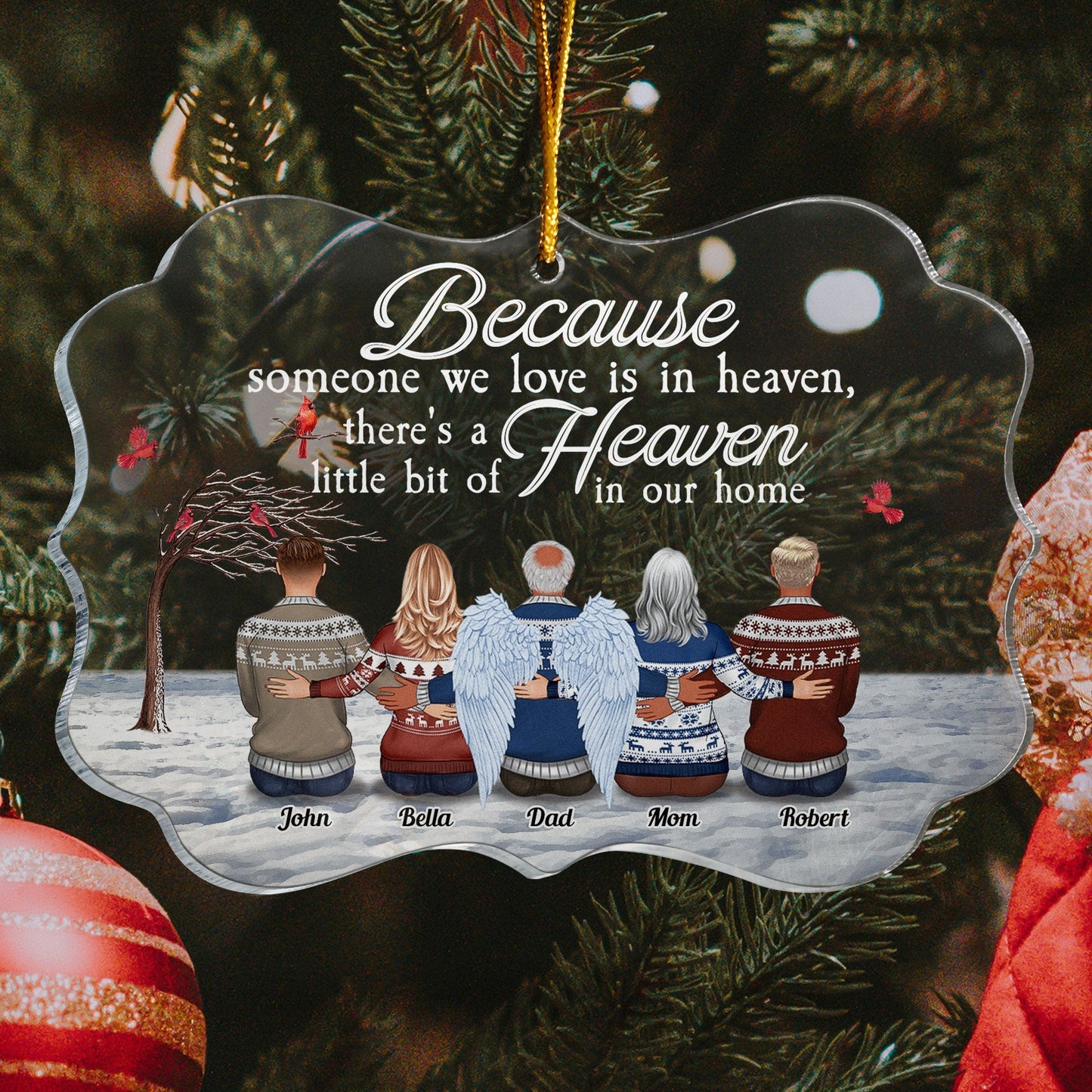 There's A Little Bit Of Heaven In Our Home - Personalized Acrylic Ornament - Memorial Gift For Family, Remembrance, Grief Gift, Sympathy Gift