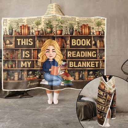 -Personalized Wearable Hoodie Blanket - This Is My Book Reading Blanket