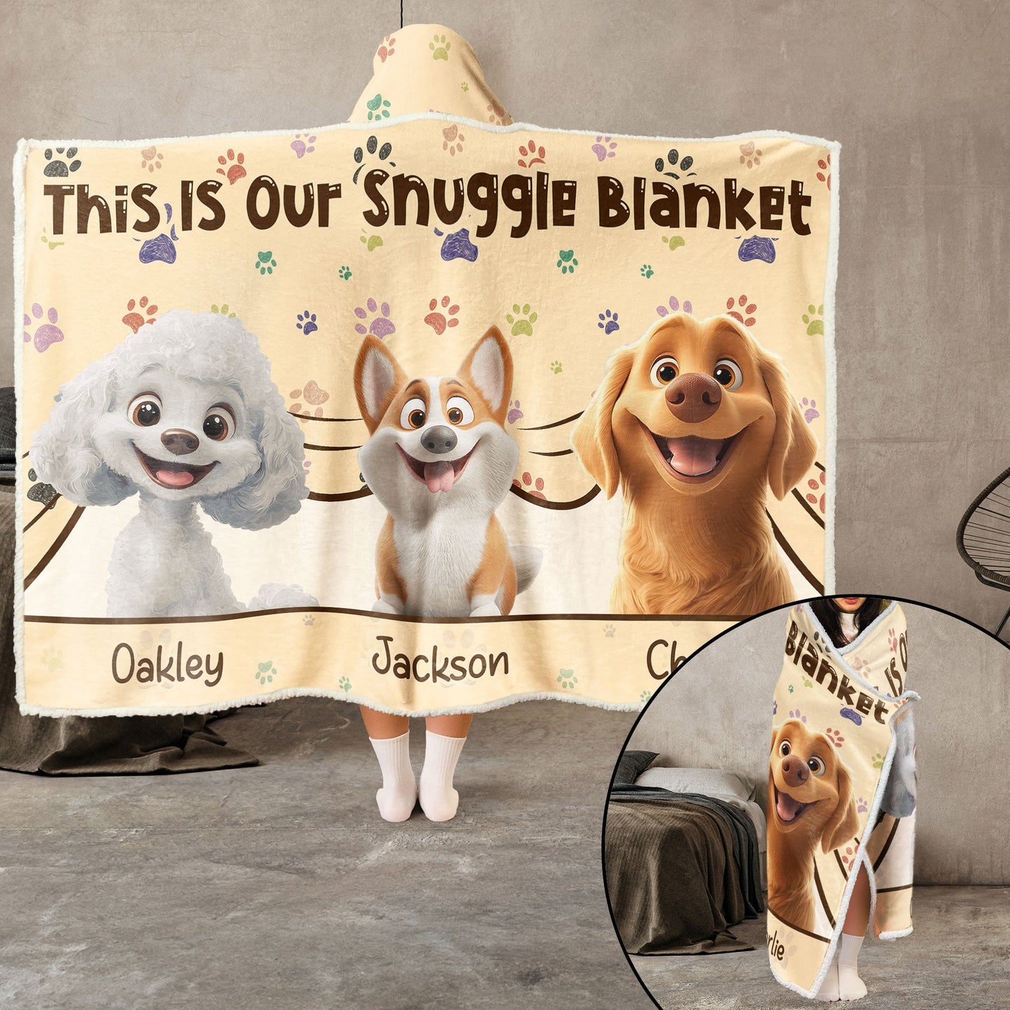 The “Paws & Cuddles” - Personalized Wearable Hoodie Blanket for Dog Lovers