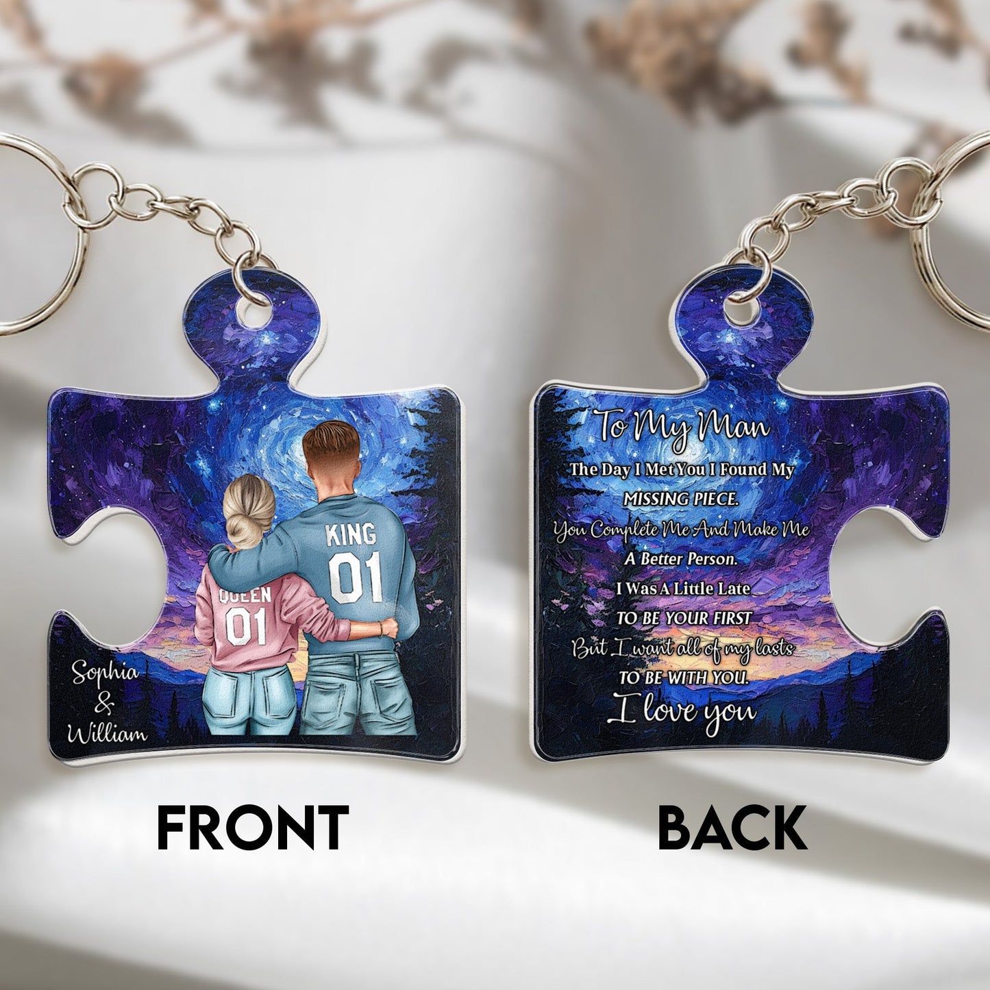 Personalized "Missing Piece" Keychain for Him - Romantic Couple Gift