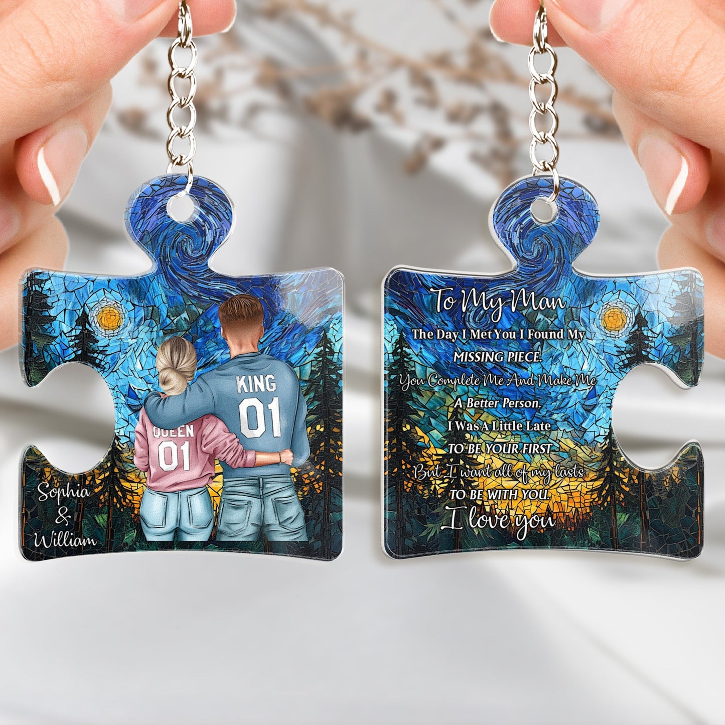 Personalized "Missing Piece" Keychain for Him - Romantic Couple Gift