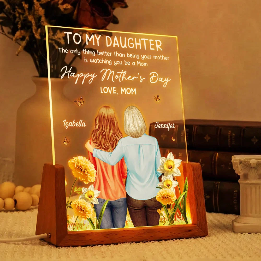 Gift For Daughter,Mom - Daughters (Adult),Love - To My Daughter Happy Mother's Day 3D Birth Flower - Personalized Night Light