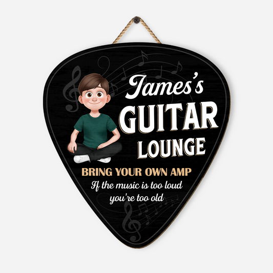 Custom Guitar Lounge Wood Sign for Dad with personalized design details for meaningful gifting