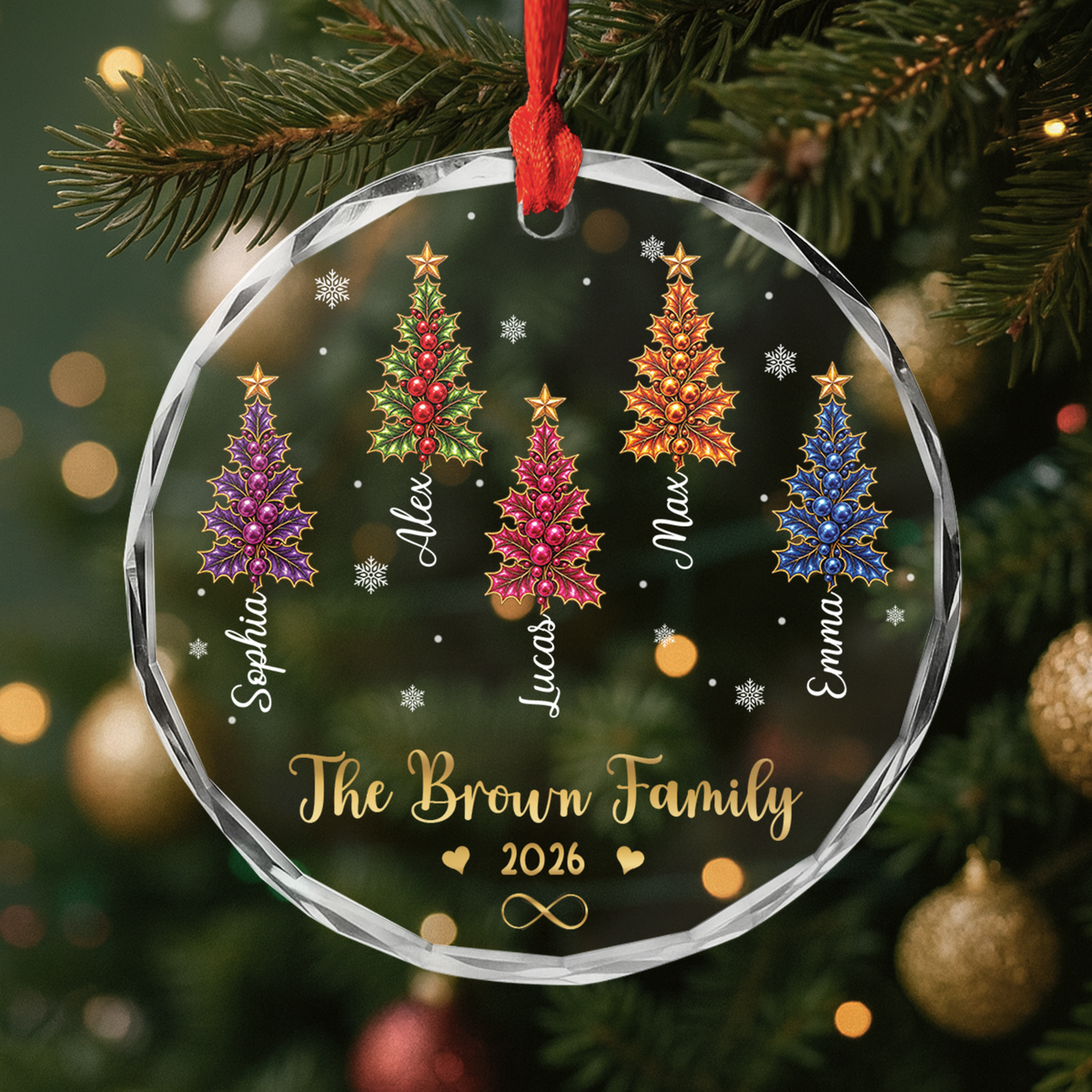Custom Family Names Christmas Tree Glass Ornament - Personalized Holiday Keepsake