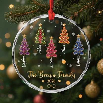 Custom Family Names Christmas Tree Glass Ornament - Personalized Holiday Keepsake