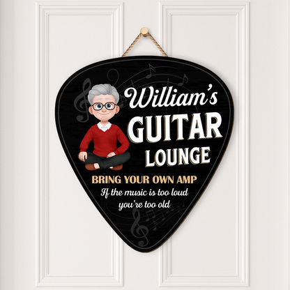 Custom Guitar Lounge Wood Sign personalization view for Dad