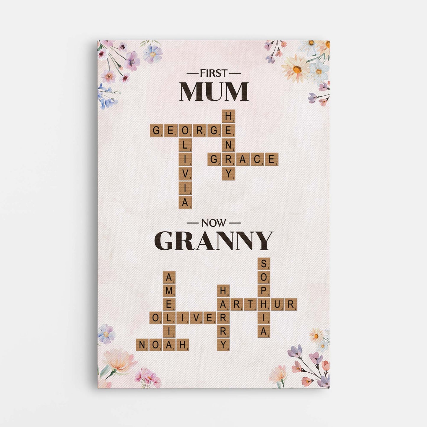 First Mum Now Granny - Personalized  Canvas / Poster - A Crossword Of Love