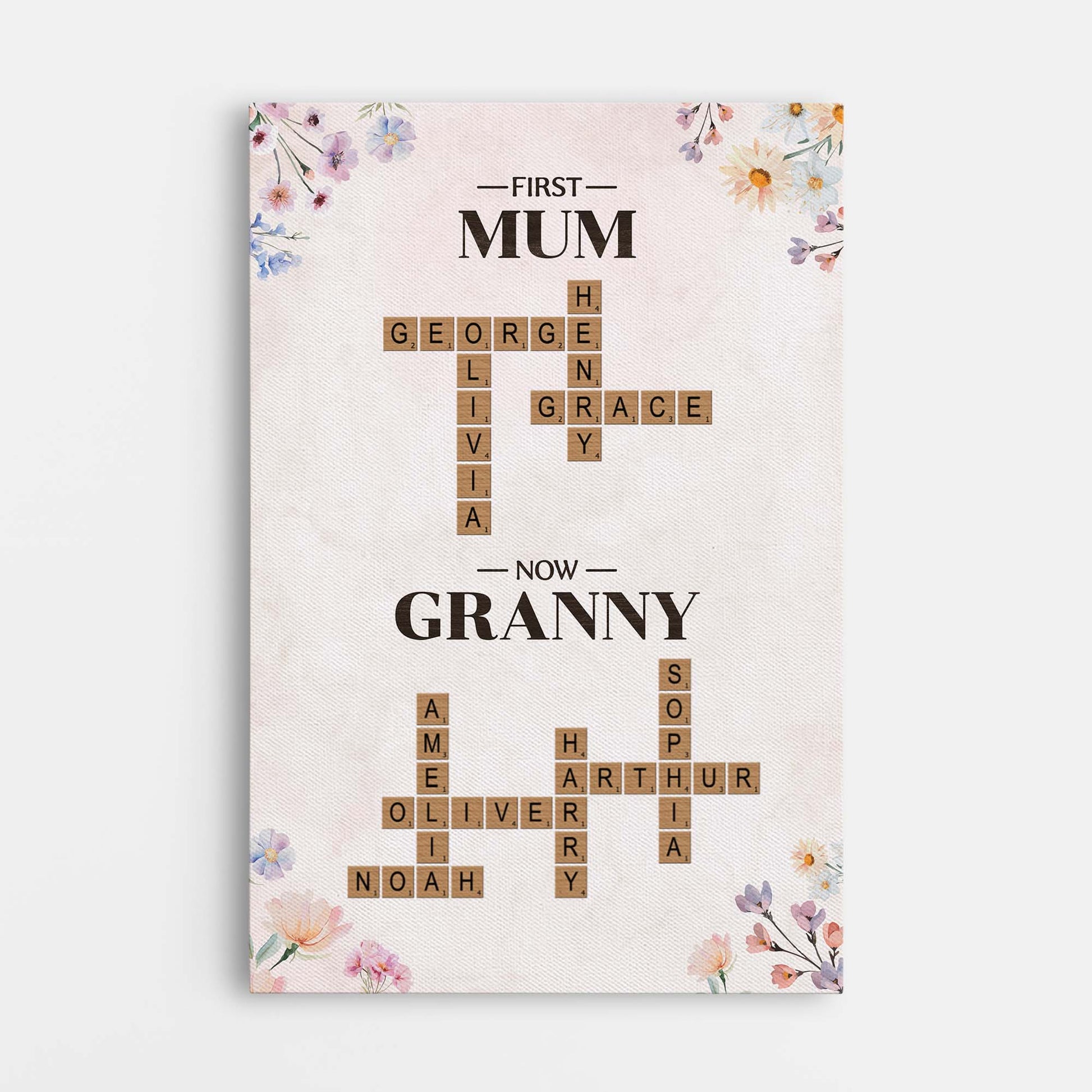 First Mum Now Granny - Personalized  Canvas / Poster - A Crossword Of Love