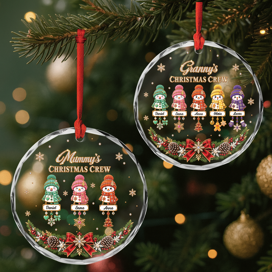 Christmas Crew Personalized Glass Ornament - Custom Snowman Family Keepsake Gift