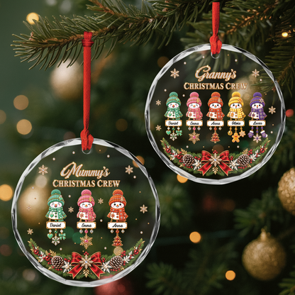Christmas Crew Personalized Glass Ornament - Custom Snowman Family Keepsake Gift