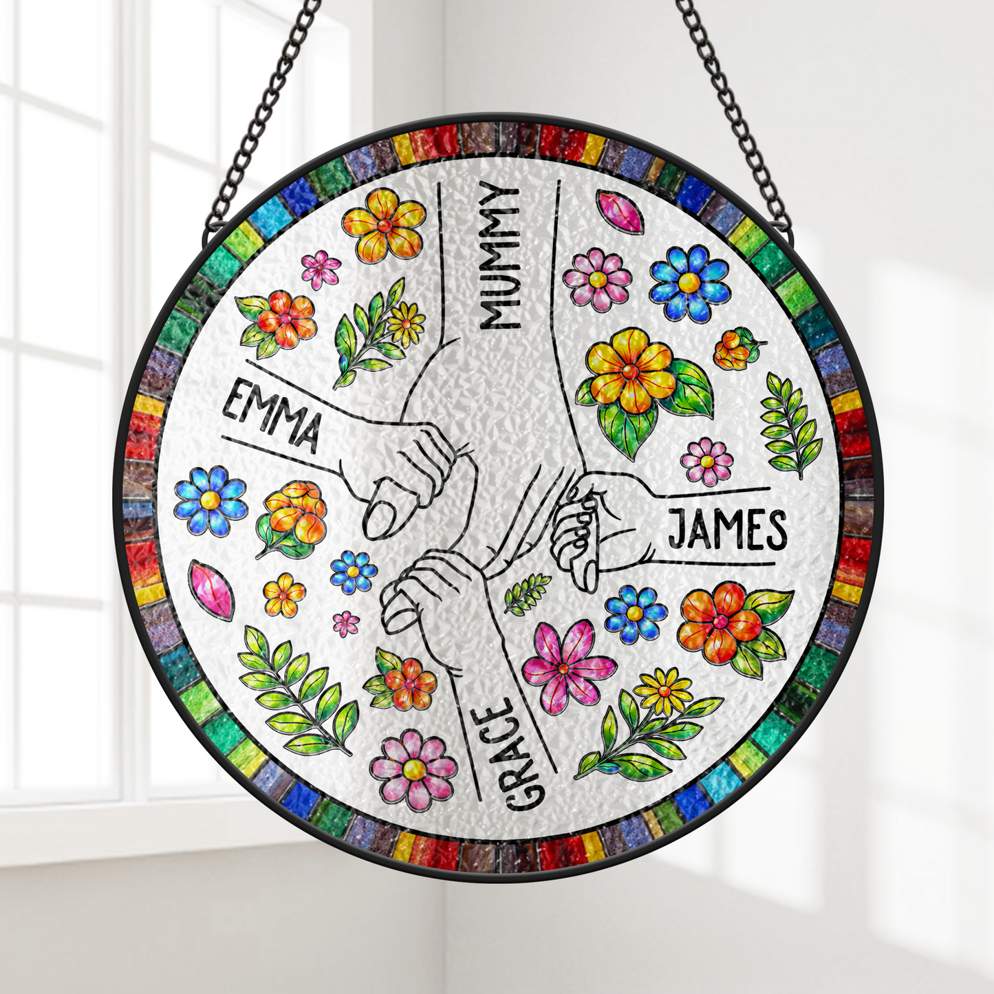 Personalised Stained Glass Flower Suncatchers - Custom Gift For Mum/Granny