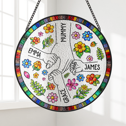 Personalised Stained Glass Flower Suncatchers - Custom Gift For Mum/Granny