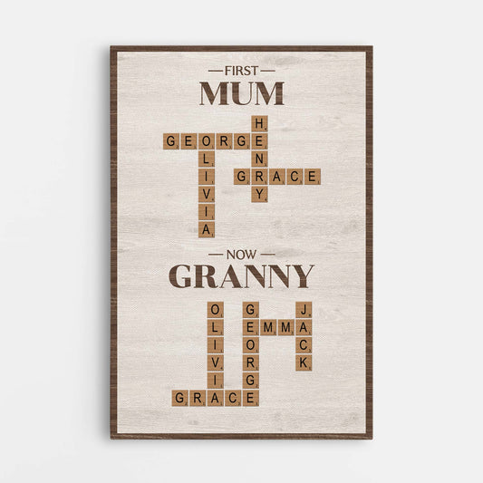 First Mum Now Grandma - Personalised Crossword Canvas / Poster