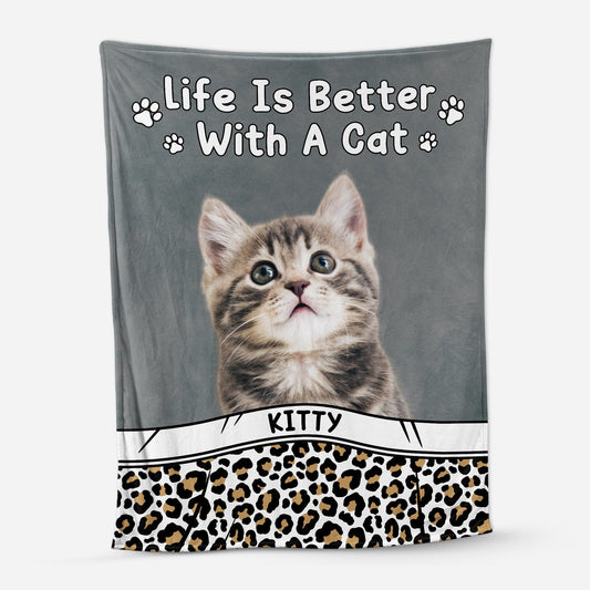 Life Is Better With A Cat - Personalized Blanket