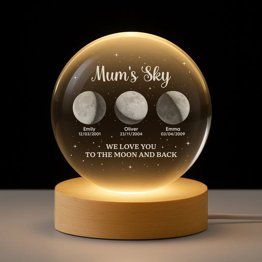 Personalised Moon Phase Crystal Ball Lamp - Custom Gift for Grandma & Mum