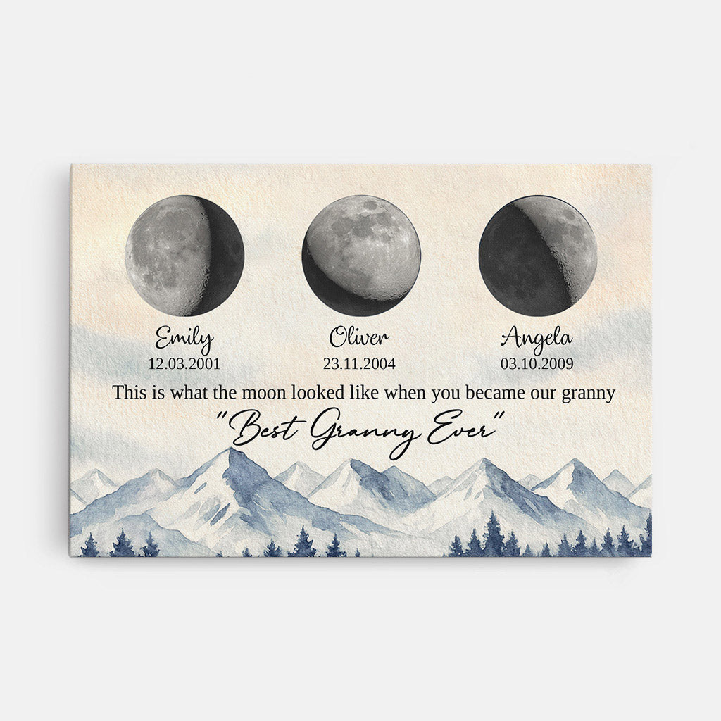 Personalised Moon Phases Canvas / Poster - Gift For Best Grandma & Grandad Ever