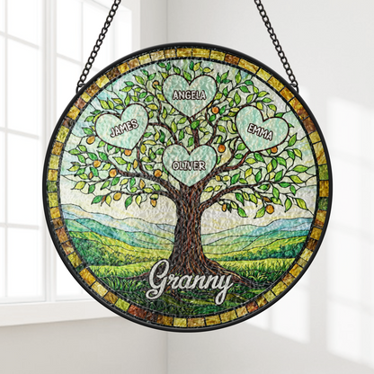 Personalised Tree Of Life Stained Glass Suncatcher - Gift For Granny/Grandad
