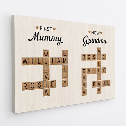 Custom 'First Mummy Now Grandma' Scrabble Name Canvas for Her