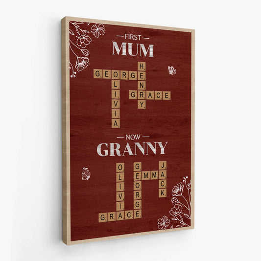 First Mum Now Grandma - Personalised Crossword Canvas / Poster