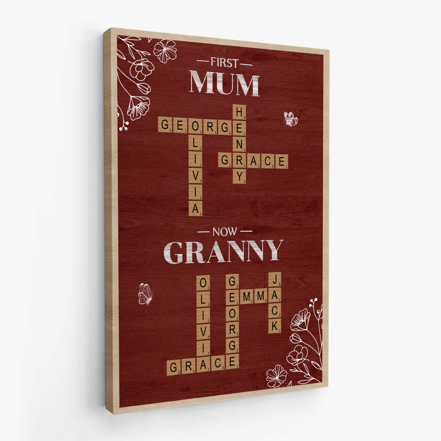 First Mum Now Grandma - Personalised Crossword Canvas / Poster