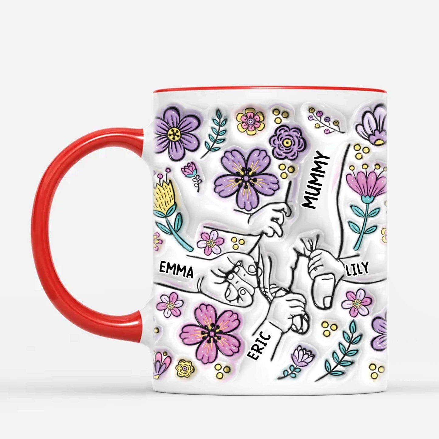 Holding Grandmas Hand - Personalised Purple Floral Mug