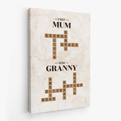 First Mum Now Granny - Personalized  Canvas / Poster - A Crossword Of Love