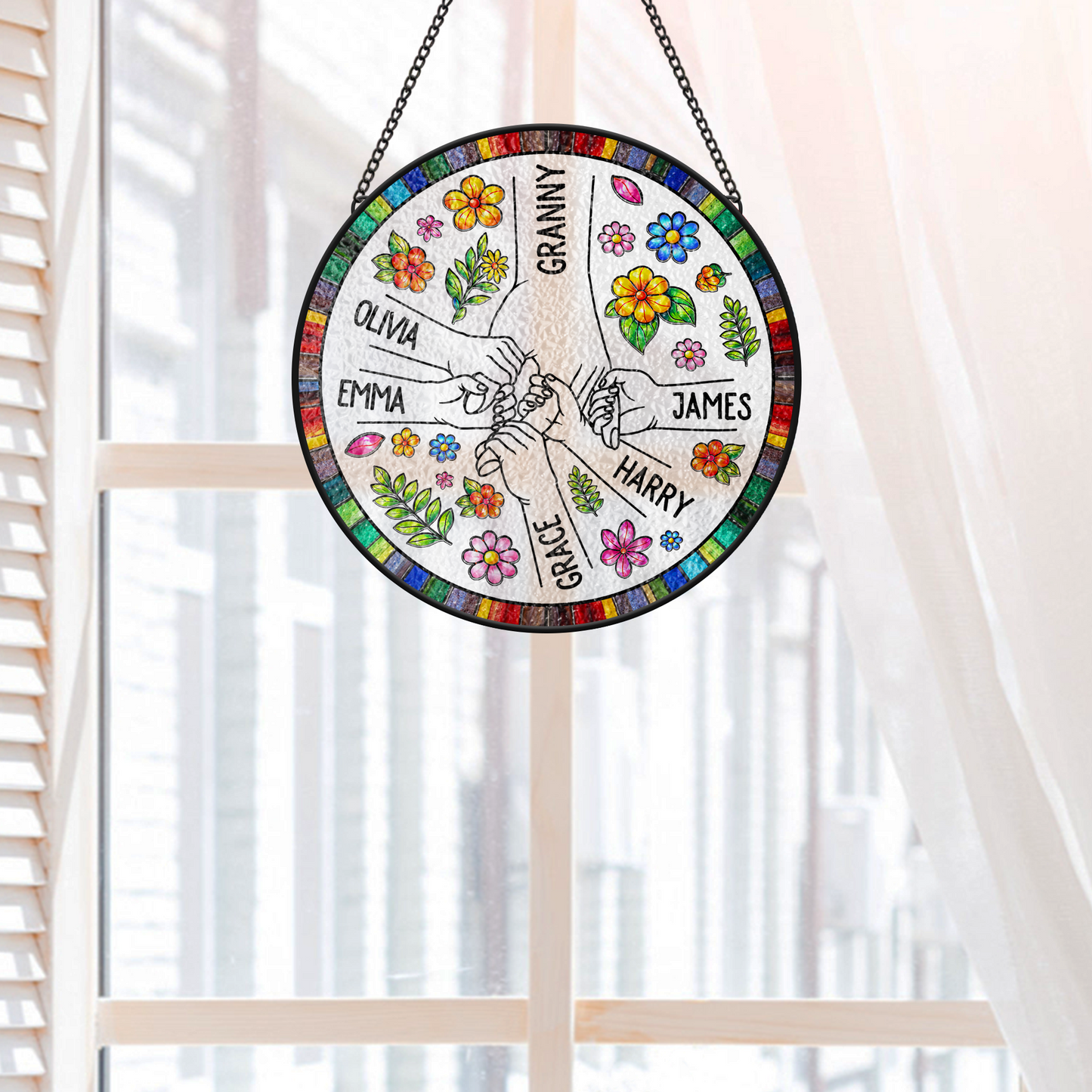 Personalised Stained Glass Flower Suncatchers - Custom Gift For Mum/Granny