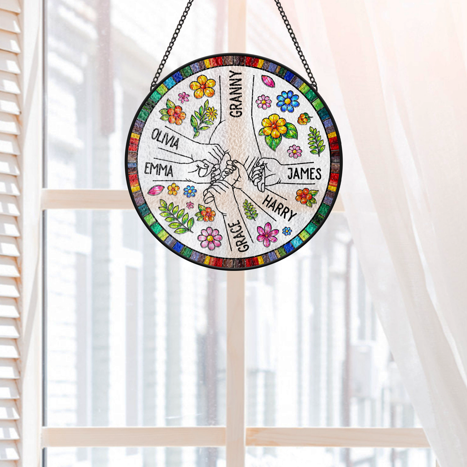 Personalised Stained Glass Flower Suncatchers - Custom Gift For Mum/Granny