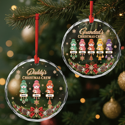 Christmas Crew Personalized Glass Ornament - Custom Snowman Family Keepsake Gift