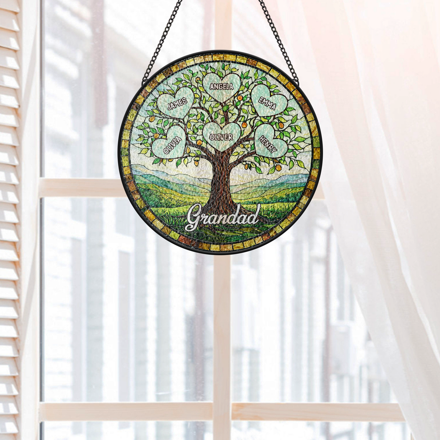 Personalised Tree Of Life Stained Glass Suncatcher - Gift For Granny/Grandad