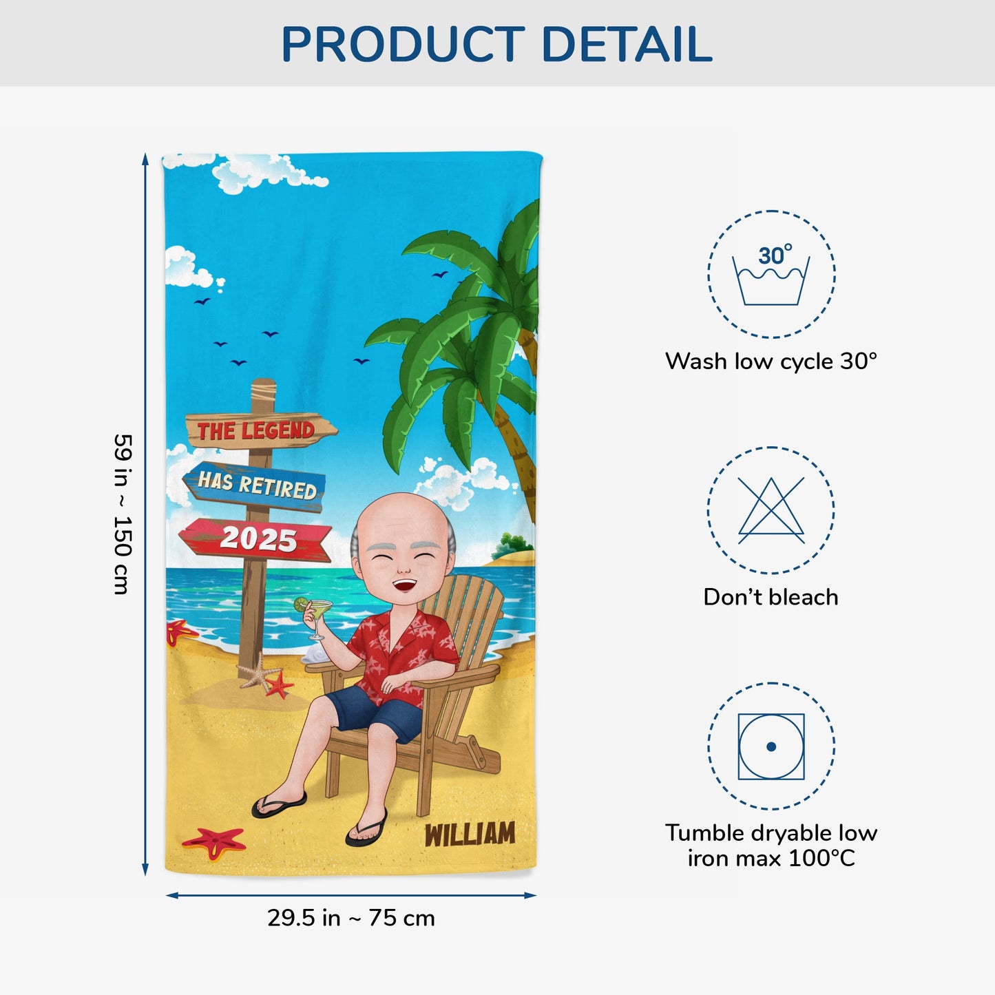 The Legend Has Retired - Personalised Beach Towel