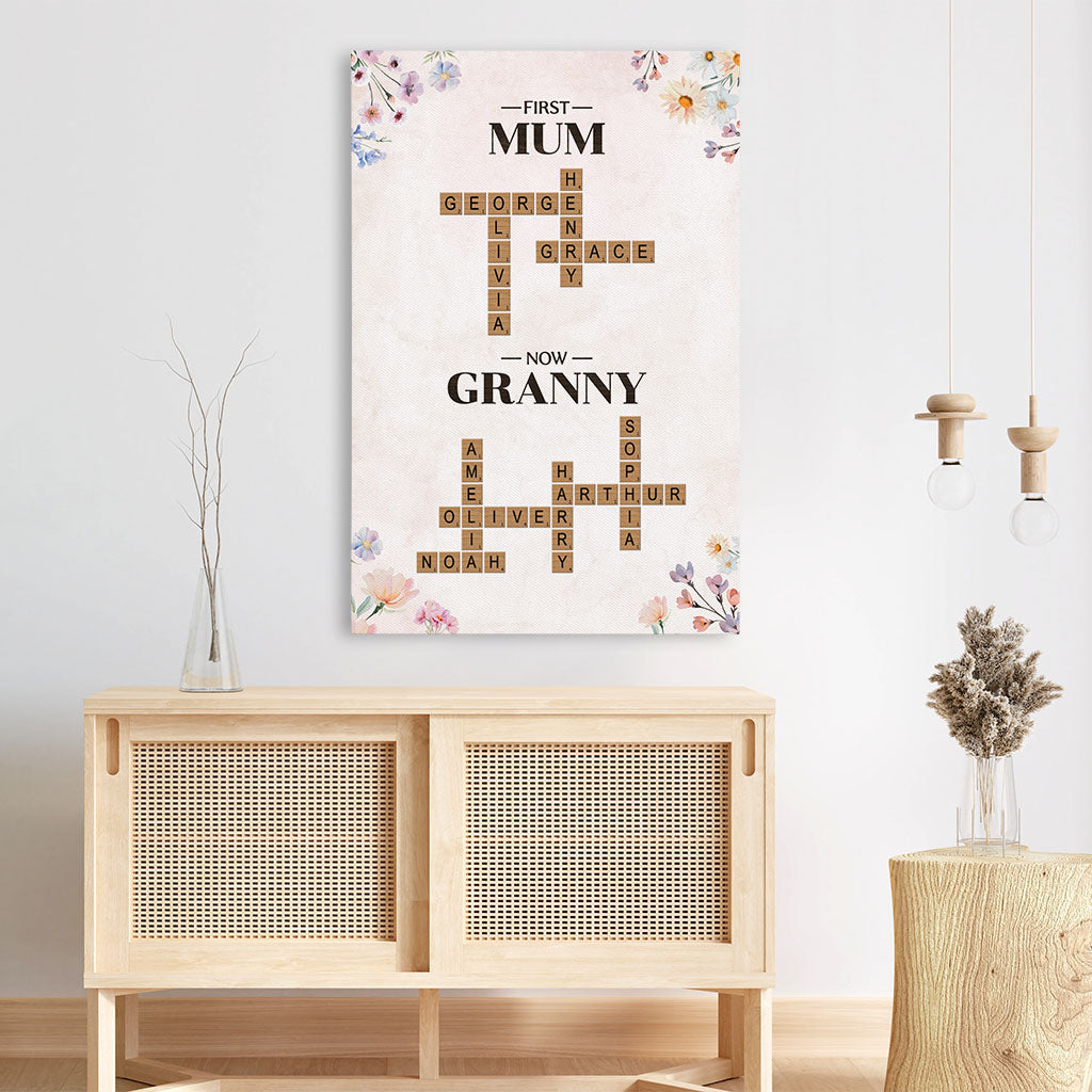 First Mum Now Granny - Personalized  Canvas / Poster - A Crossword Of Love