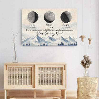 Personalised Moon Phases Canvas / Poster - Gift For Best Grandma & Grandad Ever