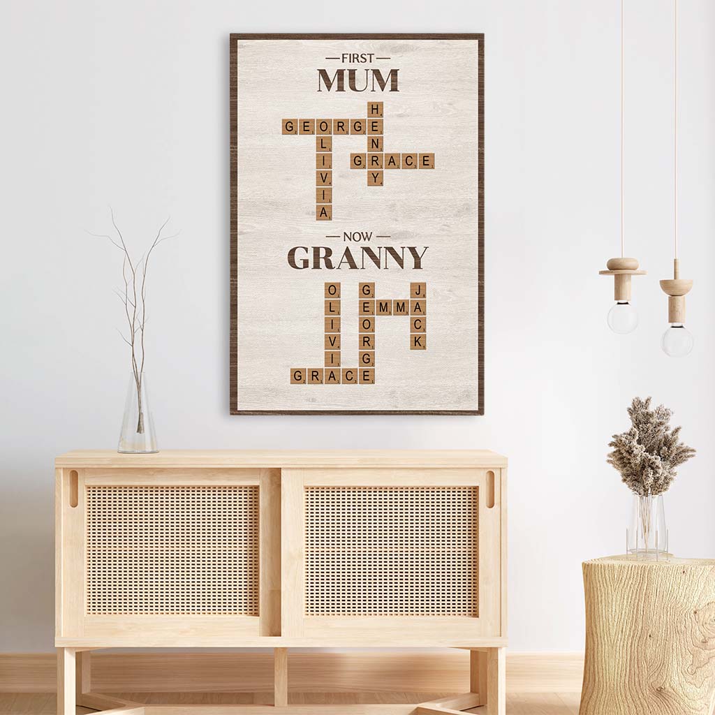First Mum Now Grandma - Personalised Crossword Canvas / Poster
