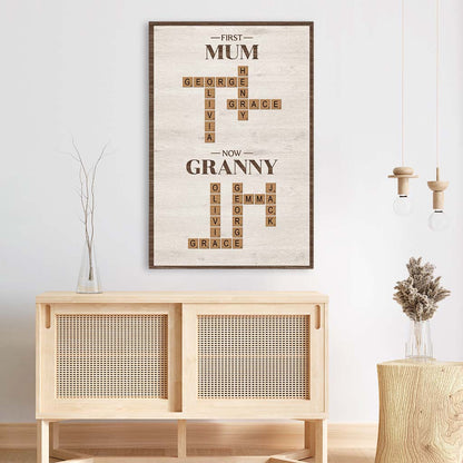 First Mum Now Grandma - Personalised Crossword Canvas / Poster