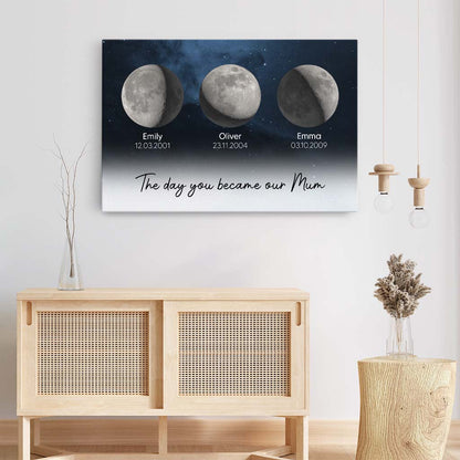 The Day You Became Our Dad - Personalised Custom Moon Phases Canvas / Poster
