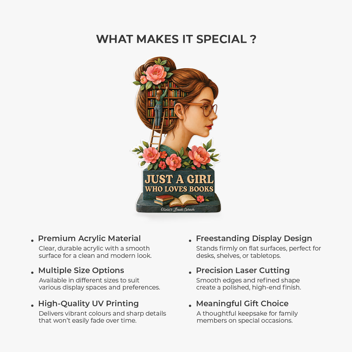 Just A Girl Who Loves Books - Personalised Acrylic Plaque for Her