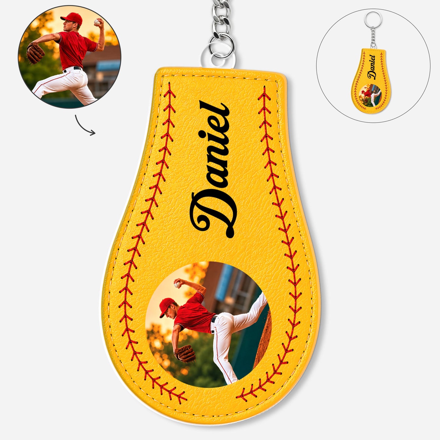 Personalized Sports Baseball Photo Keychain for Son/Grandson