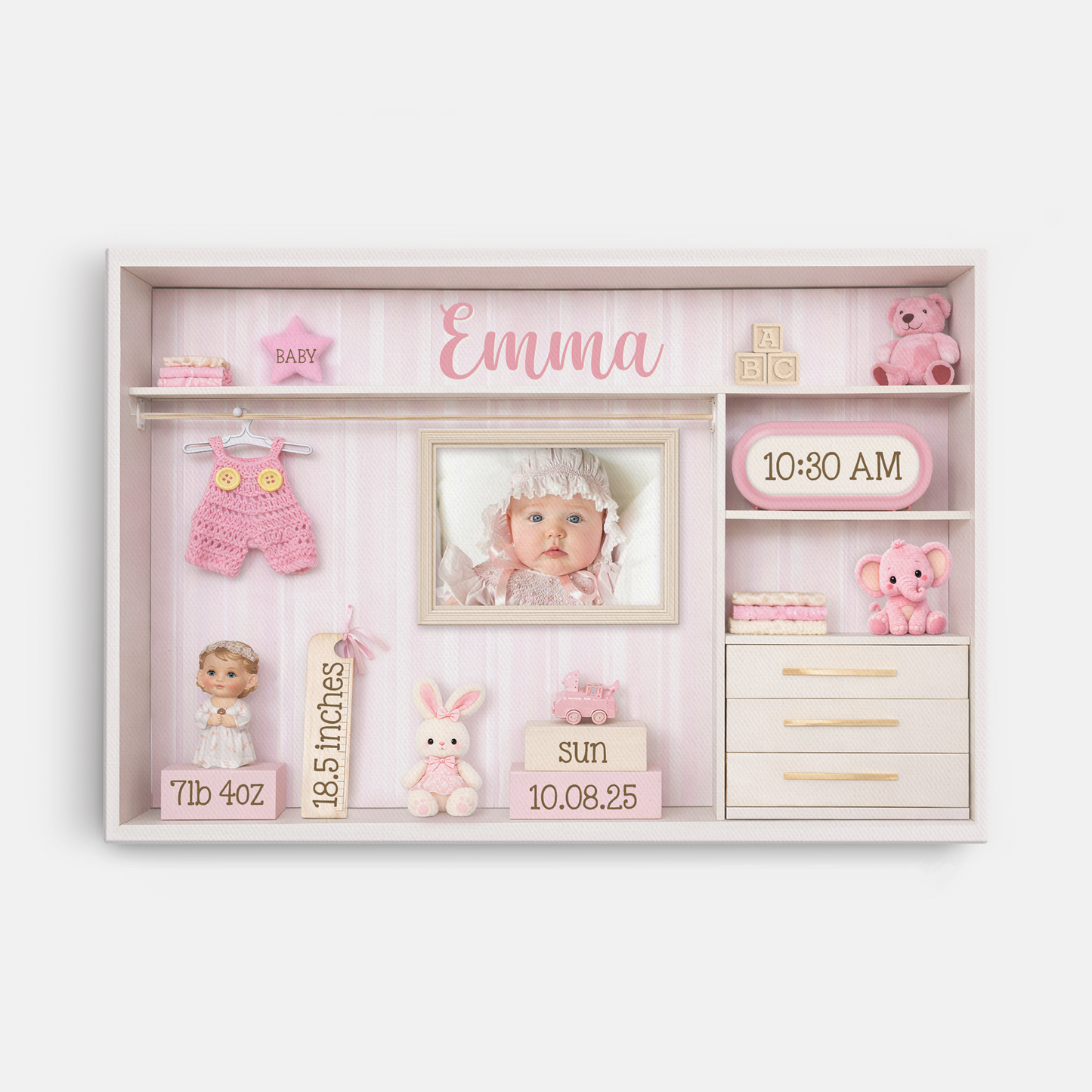 Baby Birth Announcement Photo Canvas / Poster - Personalized Custom Nursery Wall Art