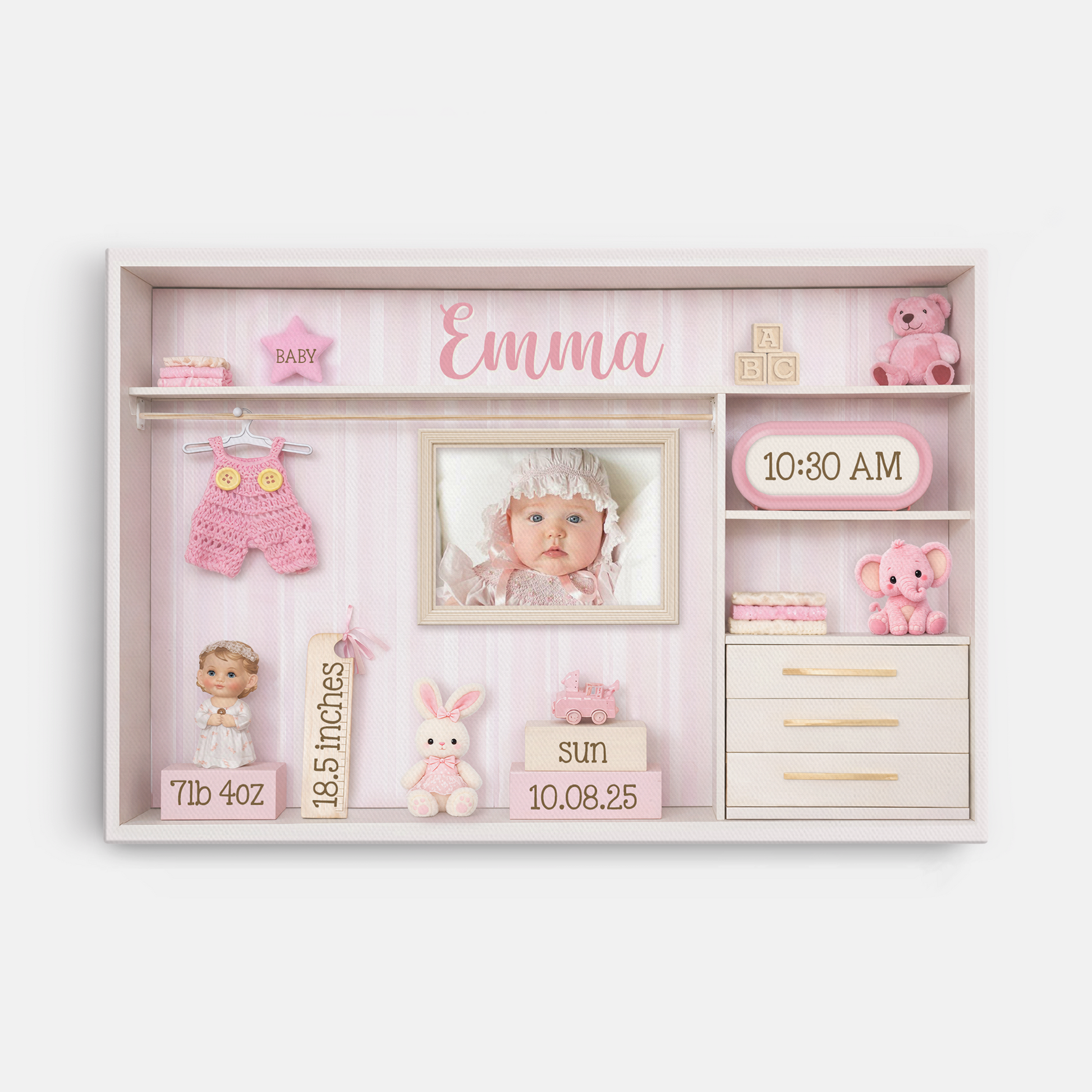 Baby Birth Announcement Photo Canvas / Poster - Personalized Custom Nursery Wall Art