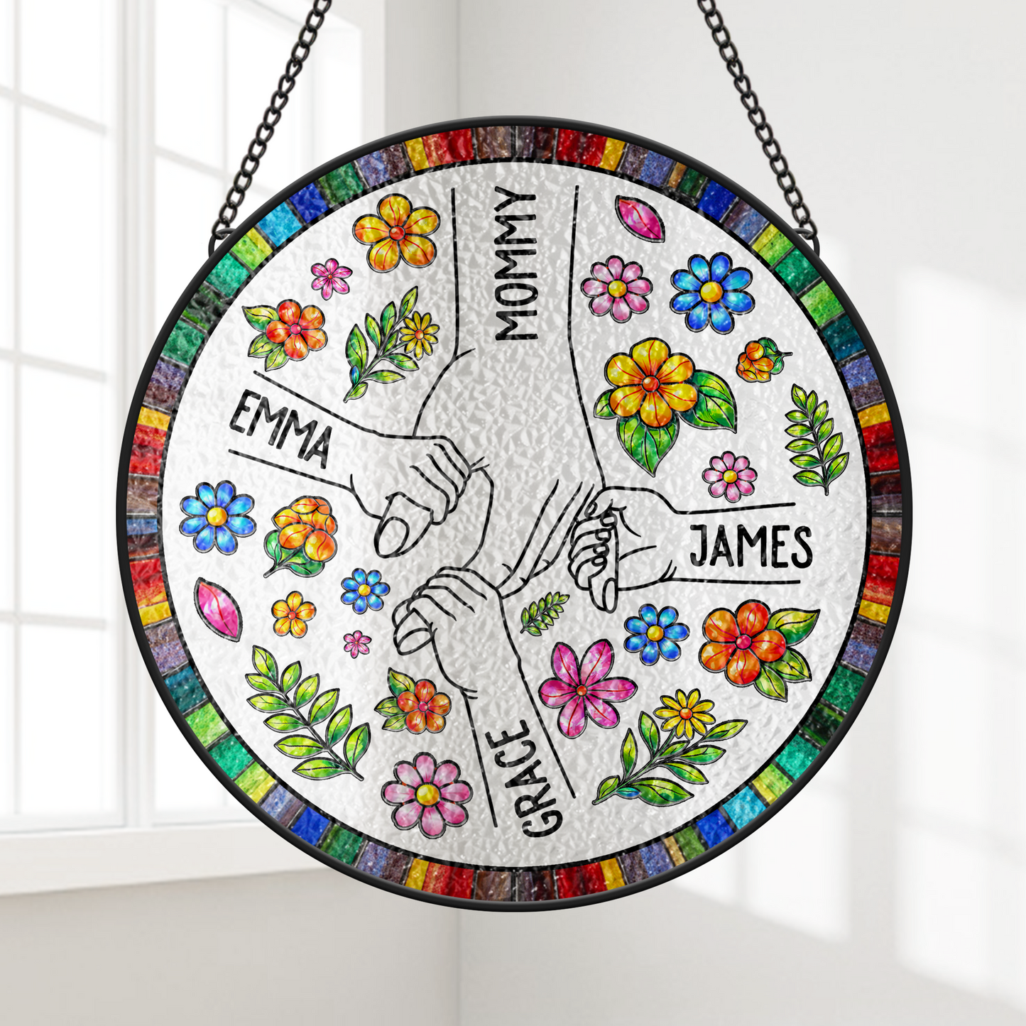 Personalized Flower Stained Glass Suncatchers - Mothers Day Gifts for Mom & Grandma