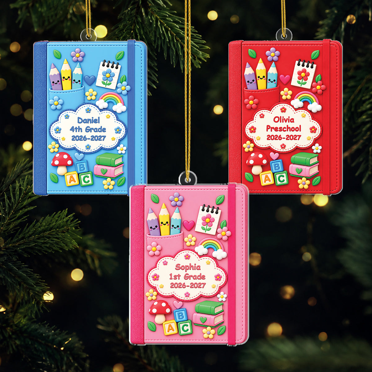 Personalized Notebook Acrylic Ornament - Cute Back to School Keepsake Gift for Kids