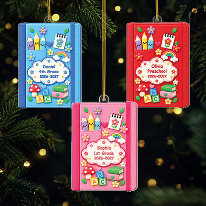 Personalized Notebook Acrylic Ornament - Cute Back to School Keepsake Gift for Kids